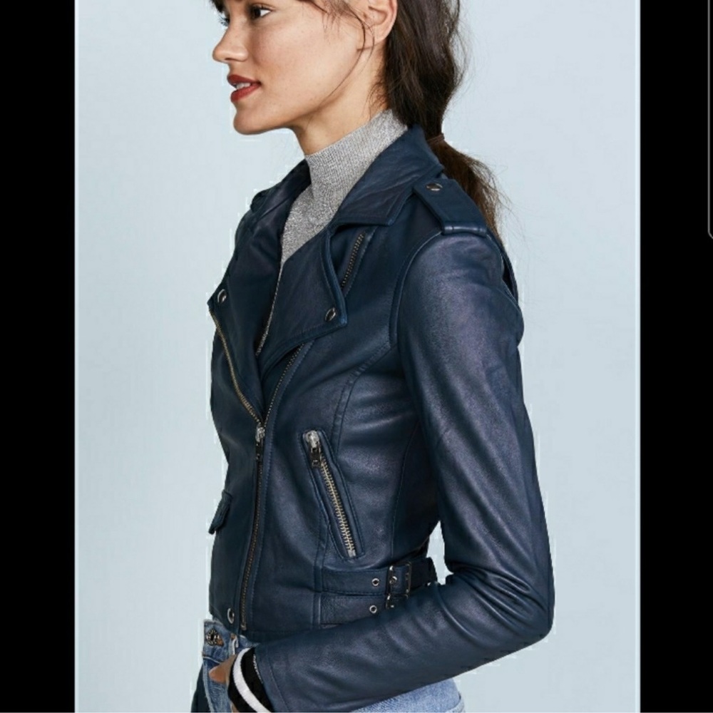 IRO blue lamb lether moto biker ashville jacket, size 38